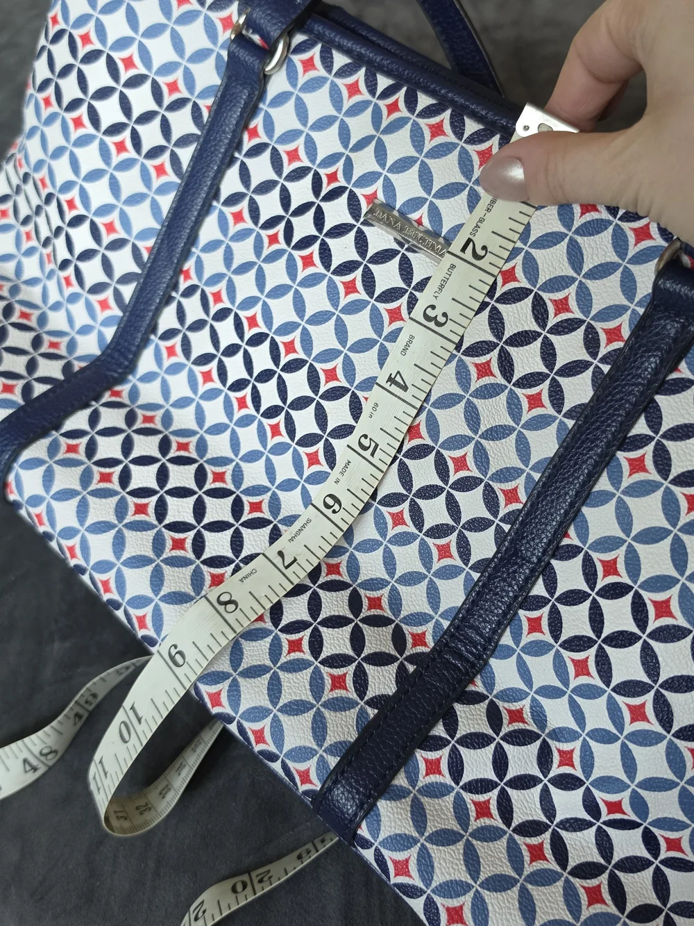 Dana Buchman Navy Geometric Canvas Tote Bag